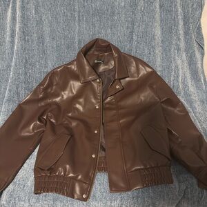 Women's Chocolate Faux Leather Bomber Jacket